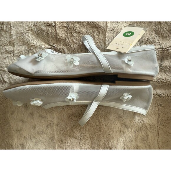 NWT A New DayFloral Mesh Ballet Flats Mint Green White Daisies Rhinestone 10 - Picture 5 of 14
